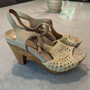 Earthies suede crochet wood platforms heels